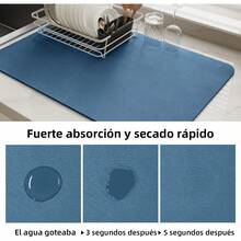 Tapete de Secado de Platos de Silicón - Alfombrilla Súper Absorbente y Antideslizante - Protector de Encimera Resistente al Agua, Calor y Moho - Fácil de Limpiar, No Guarda Olores(Azul, 16"x24") - Negro - Ver 7