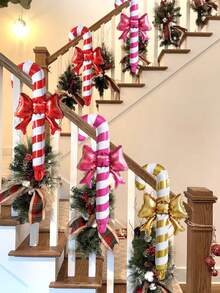 3/6pcs Christmas Candy Cane Foil Balloons, Bow Candy Cane Design, Suitable For Christmas Party Decorations, Candy Party, Indoor Decorations And Celebrations, New Year, New Year's Eve Events, Staircase Decorations, New Year Party Home Decor, Holiday Party Decorations - Multicolor - View 7