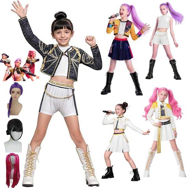 Kids Girls K-Pop Demon Hunters Costume Rumi Mira Zoey Cosplay Fancy Dress Outfit  UK