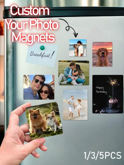 1/3/5 piezas Imanes personalizados para refrigerador - Perfectos para bodas, Día de San Valentín, regalos de decoración del hogar cálida para la familia, ¡personalización de fotos a medida! Imanes para refrigerador DIY, pegatinas y papel fotográfico - Regalos ideales para bodas y San Valentín, decora el hogar con calidez entrañable, ¡personalización de fotos para un romance único! Imanes para refrigerador DIY, regalo de Navidad, imán de foto personalizado para conmemorar vacaciones, guardar la fecha, graduaciones, ocasiones y regalos de fotos