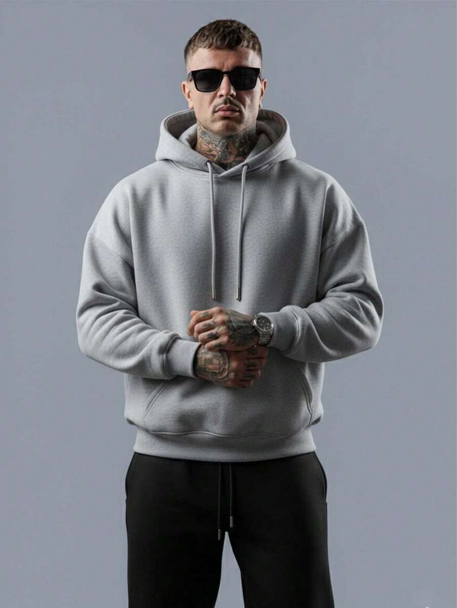 Men's  Sweatshirt And Plain Cold Weather Pants Set Warm Coat Slim Blouse And Pants Kit - Xám - Xem 1