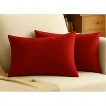 KIT OF 2 RECTANGULAR BAGUETTE CUSHION COVERS 28 X 56 CM PLAIN SUEDE - Đỏ - Xem 2