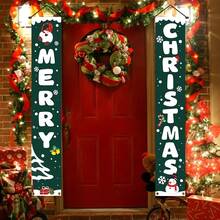 2 pièces, Ensemble de panneaux de porche de Noël, Bannières vertes, Décorations de Noël suspendues pour la décoration intérieure et extérieure de la maison, du mur et de la porte d'entrée