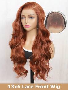 13x6 Inches Long Curly Wig, Heat Resistant Synthetic Fiber, Pre-Plucked Hairline, High Definition Lace Front Wig, 24 Inches Black Synthetic Fiber, Each Hair Strand Pre-Plucked, Natural Hairline, Suitable For Daily Wear, High Quality, Suitable For Girls, Women, Cosplay, Natural And Realistic, Premium Soft Synthetic Fiber Wig, Suitable For Christmas, New Year, Carnival, Music Festival And Other Occasions - Rust Brown - View 13