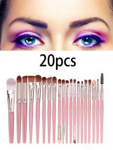 45 piezas Juego de brochas de maquillaje, Juego de herramientas de maquillaje: Incluye 20 brochas de maquillaje - brocha de base, brocha de polvos, brocha de cejas, brocha de colorete, brocha de iluminador, brocha de sombra de ojos, brocha de pestañas, brocha de delineador, brocha de contorno, brocha de detalle, brocha de sombra de nariz, brocha facial + 1 bolsa de maquillaje + 3 esponjas de maquillaje + 5 borlas de polvos + 10 borlas de polvos para la punta de los dedos + 3 mini esponjas de maquillaje + 1 bandeja para limpiar brochas, Adecuado para todo tipo de pieles, Juego de maquillaje esencial para viajes