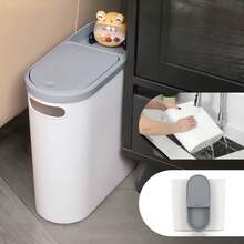Bathroom Trash Can Garbage Can With Press Lid Slim Trash Bin For Toilet - White - View 4