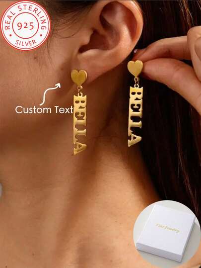 Pendientes personalizados con nombre en plata de 925, joyería de moda, diseño sencillo y versátil, apto para uso diario, adecuado para todas las estaciones. Regalo de vacaciones