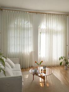 1 件亚麻条纹糖果现代薄纱窗帘 - 日式亚麻风格，杆袋设计，适用于客厅和卧室 - 透明过滤窗帘，客厅窗帘，卧室窗帘 - 彩色 - 查看 8