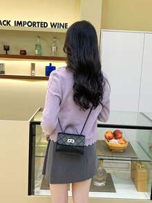 女士时尚简约菱形迷你方包，压纹PU皮革，金属扣 - 斜挎/手提包，日常使用 - 黑色 - 查看 10