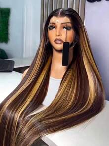 4/27 5x5 HD Lace Closure Highlight Blonde Ombre Bone Straight Lace Front Human Hair Wigs Brazilian 13x4 Lace Frontal Wig For Women 200% Density - SP4/27 - 查看 1