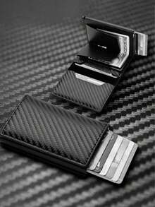 Billetera minimalista ultradelgada con bloqueo RFID para hombres, monedero delgado, portador de tarjetas de aleación de aluminio con botón lateral, soporte para identificación y licencia de conducir, regalo adecuado para adolescentes, casual de verano, al aire libre, deportivo, vacaciones, viajes, graduación, accesorios de vestir, regalos de cumpleaños para hombres, bolso negro - Multicolor - Ver 13