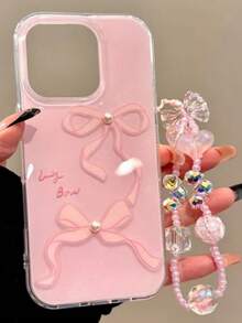 Funda de teléfono con lazo 3D y perlas, estilo lindo y elegante, compatible con iPhone 17 Air 16 15 13 Pro Max 14 11 12 Plus, diseño Kawaii rosa, a prueba de golpes