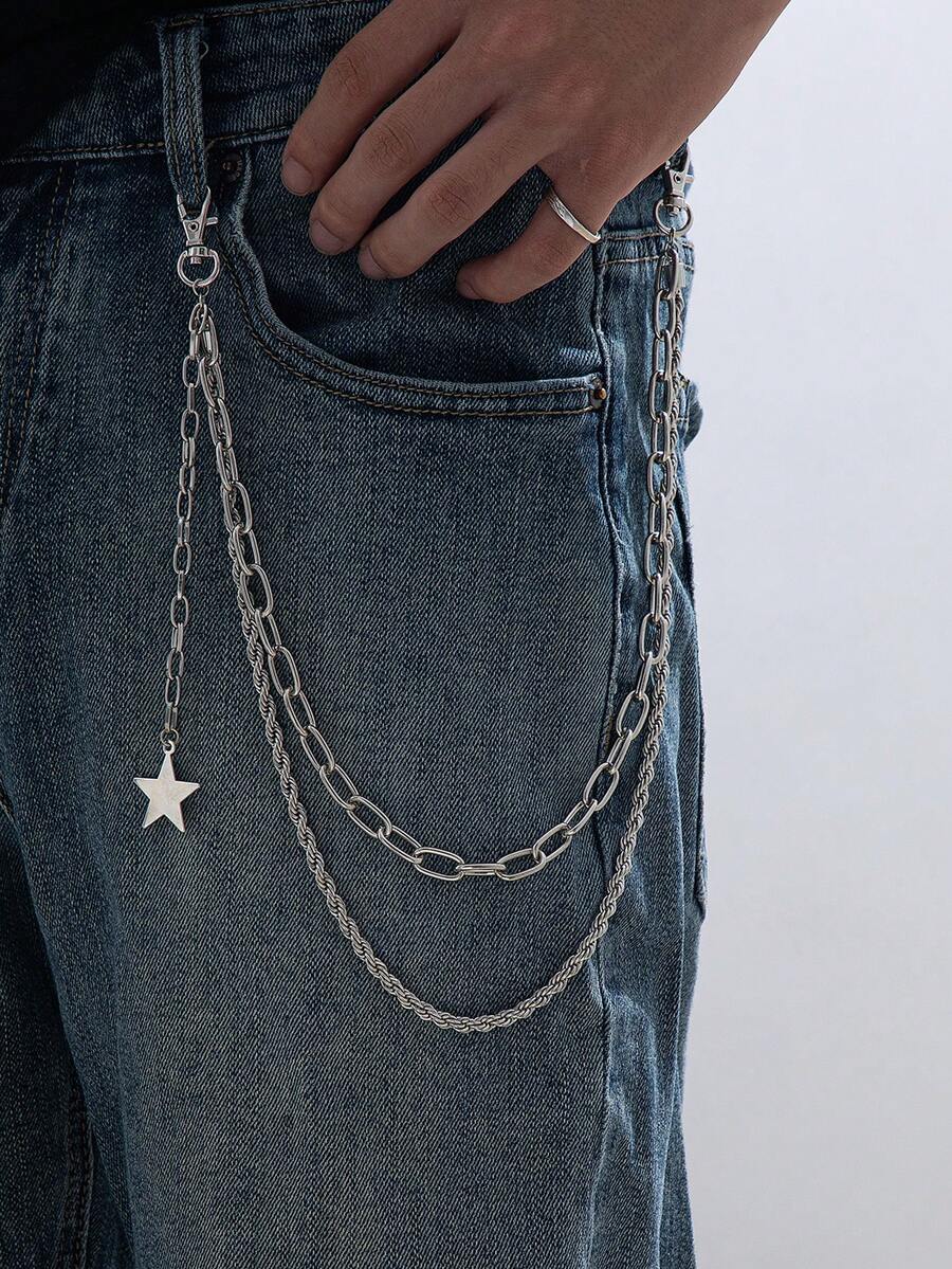 1pc Retro Elegant Hip Hop Style Star Unisex Pants Chain, Suitable For Everyday Wear - Silver - View 1