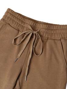 ChicMe 女式两件套连帽衫套头衫和慢跑裤套装休闲运动抽绳口袋运动服街头服饰 - 卡其色 - 查看 5