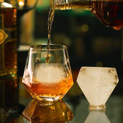 Ice Diamond Press, 2.4" Ice Ball Maker, Aviation Aluminum Diamond Ice Ball Press Kit For Ice Diamond, Ice Press With Tong And Drip Tray, For Whiskey, Cocktail, Bourbon, Scot On Party & Holiday