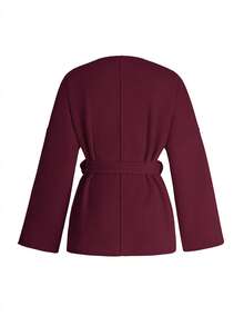 Vaiaye Women's Solid Color Wool Cardigan Coat, Suitable For New Year And Thanksgiving - Burgundy - View 4