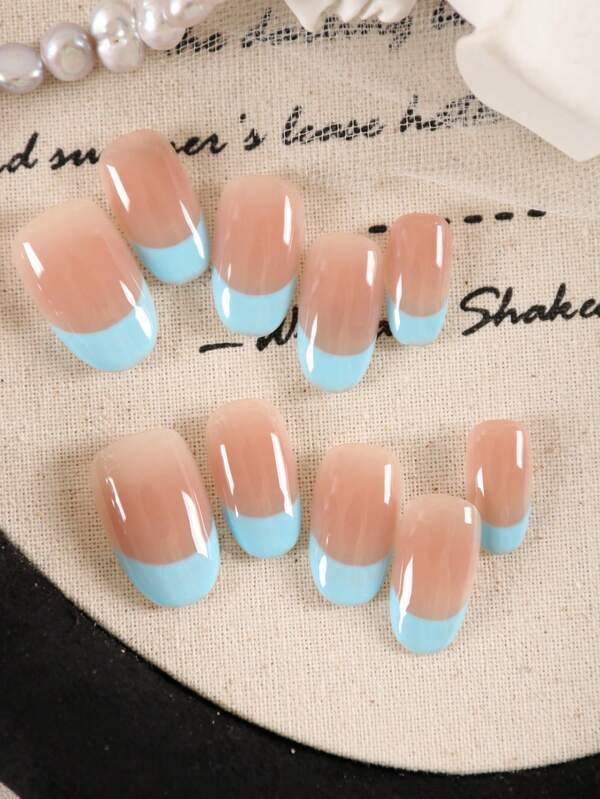 XEERCOOU 10 Peças Unhas Curtas Estilo Francês Unhas Postiças Minimalistas Verde Roxo Amarelo Preto Vermelho para Uso Diário no Escritório, Kit de Unhas Artificiais Inclui 1 Folha de Adesivos e 1 Lixa Pequena