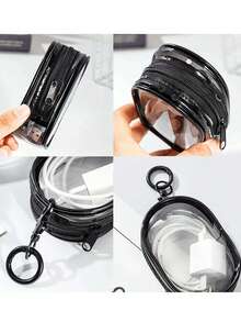 10pcs/2pcs/1pc Portable PVC Black & White Transparent Mini Data Cable Organizer Bag, Mini Zipper Storage Pouch, Compact Multipurpose Transparent Keychain Pouch, Bag Accessories, Earphone & Charger Storage Box With Keychain, Dual Zipper Design For Cables, Chargers, Earphones, Jewelry & Small Items - Multicolor - View 9