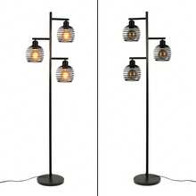 Lámpara de pie para sala de estar - Lámpara de pie vintage hecha de metal con casquillo E27 para un máximo de 3 bombillas de 25W. Lámpara de pie industrial negra adecuada para dormitorio, sillón, cama. Altura: 152CM, incluye interruptor de pie