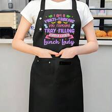 1pc Funny Chef Apron - High Quality & Kitchen Apron With Funny Sayings Like "I'm A Multi-Tasking Tray Filling Lunch Lady" - Black With Pink Text - Heavy-Duty Polyester Apron For Home Cooks, Professional Chefs, Cafeteria Workers - Easy-Clean Work Apron For Men & Women, Food Prep Gear, Bold Lettering, Durable Fabric, Baking Enthusiasts - AZX0001 - Xem 3