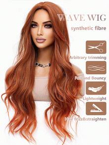 角色扮演长波浪假发焦橙色中分款式易于护理女士日常派对假发 Y2K 合成蓬松时尚酷女孩假发浪漫优雅万圣节圣诞节音乐节服装假发浪漫休闲街头耐热假发 30 英寸 - 亮橙色 - 查看 11