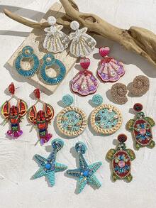 Hawaiian Beach Ocean Style Earrings Handmade Beaded Drop Earrings Shell Starfish Lobster Conch Women Earrings Mom Gift Christmas Thanksgiving Halloween Wedding Rave/Prom/Party/Daily/Beach Accessories Gift For Anniversary Valentine's Day Boho Jewelry Birthday Bridesmaid Gifts