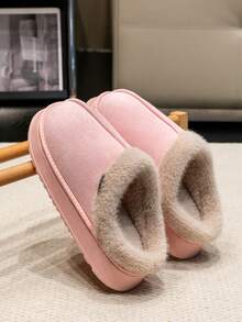 Unisex Fluffy Autumn/Winter Slippers - Indoor Non-Slip, Warm Comfortable Solid Color Plush Slip-On - Pink - View 7