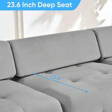 Modular Sectional Sofa With Ottoman,100inch 3-Seater Sofa Couch With Ottoman,Velvet L Shaped Couch For Living Room - Màu Xám nhạt - Xem 9