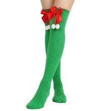 A Pair Of Green And White Striped Bow Strawberry-Themed Over-The-Knee Socks For Women