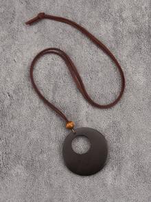 1 pieza Collar colgante de madera redondo hueco de estilo bohemio vintage, elegante collar para hombres y mujeres, cordón de terciopelo marrón con cuentas, regalo para madre, novia, novio, festividades