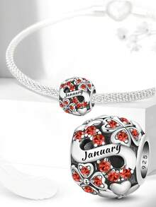 1颗925纯银四叶草诞生石珠，适合DIY手链和女士首饰 - 銀色 - 查看 2