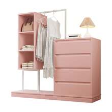 Drawer Cabinet, Wardrobe Set, Pink Wardrobe, Sideboard, Clothes Rail, Dimensions: W140/D40/H135, Pink - 1 - View 10