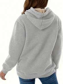 新款秋冬欧美风女式纯色长袖抓绒连帽卫衣，休闲长袖上衣 - 淺灰色 - 查看 2