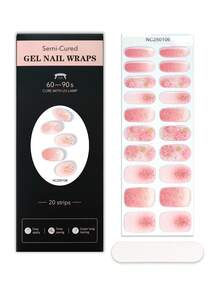 20 片圣诞半固化凝胶指甲贴，秋冬孔眼雪花闪光自粘凝胶指甲全贴，易于修甲，防碎，适合女孩居家 DIY 指甲贴，送给女孩的礼物