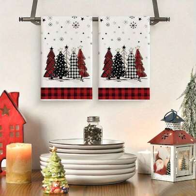 2 paños de cocina con diseño de árbol de Navidad, paños de limpieza de 18x26 pulgadas con estampado a cuadros de búfalo para decoración de invierno en el hogar, regalos pequeños y divertidos - Adecuados para decoración del árbol de Navidad, decoración del hogar, decoración para ambiente de fiesta, mesa de comedor, sala de estar, regalos para fiestas, decoración de chimenea, escalera y pasillo, decoración de fiesta temática de Navidad, limpieza del hogar, limpieza de cocina, limpieza de fiestas, suministros de limpieza de Navidad y Año Nuevo