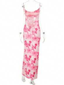 2025夏季新款优雅露背吊带连衣裙，带口袋，花卉印花，修身剪裁，多种颜色可选