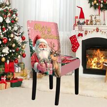 1/4/5/6/7/36 pièces Ensemble de housse de chaise/housse imprimé Père Noël tenant une boîte-cadeau et renne, convient pour la maison, le restaurant, l'hôtel, idéal pour la décoration quotidienne moderne. La nappe s'adapte à une table de salle à manger carrée, la housse de chaise élastique est lavable.