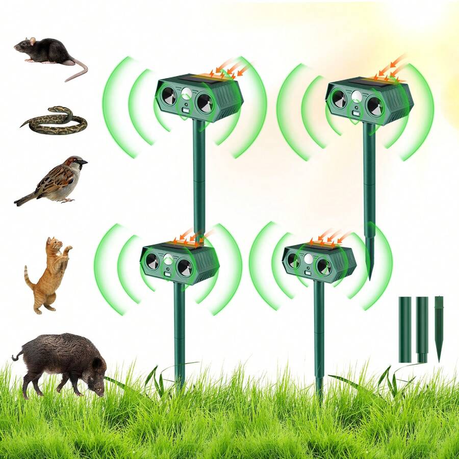 Solar-Powered Ultrasonic Pest Repellent For Cats And Animals [2024 New Model] With Infrared Sensor, 12m Range, IP65 Waterproof, Repels Birds And Dogs, Easy Installation For Yard Use - Multicolor - Ver 1