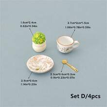 Set de 4 piezas Mini jarrones realistas de flores, accesorios de modelo de té de la tarde, decoración de taza de té de cerámica, set de decoración de vajilla de casa de muñecas - Varios estilos - Ver 14