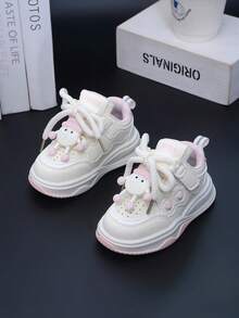 1 Pair Cartoon Character PU Material Pink Lace-Up Children's Sports Shoes, Fashion Versatile Comfortable Toddler Walking Shoes, Casual Lightweight Girls Running Shoes, Suitable For Daily Wear - Pink - View 2