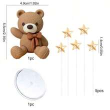 5 pezzi/7 pezzi Decorazione per torta con orsetti marroni chiari e scuri, fiocchi e stelle dorate per baby shower, compleanno e decorazione torta