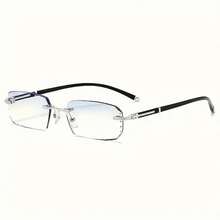 1 Pair Of Men's Smart Zoom Glasses| Vintage Frameless PC Frame Automatic Adjustment +1.5 To -2.0 Degrees Scratch-Resistant And Drop-Resistant Lightweight Design All-Day Comfort Vision Aid Glasses Polycarbonate Lenses - 藍色 - 智慧變焦 - 查看 3