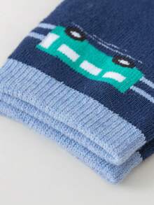 5双男童中筒袜，幼儿中筒袜，蓝色，灰色，红色，绿色，拼色，条纹，卡通汽车，星星图案，毛绒衬里，适合春秋冬季，厚实，可爱，时尚，简约，适合日常穿着，学生，保暖 - 彩色 - 查看 9