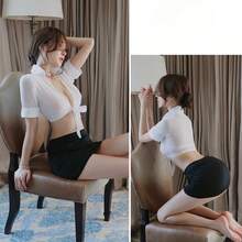 Sexy Lingerie See-Through Cardigan Uniform Temptation Sexy Bodycon Short Skirt Secretary Outfit For Women - 白色 - 查看 2