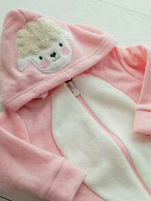 Baby Jumpsuit With Animal Print, Hood, And Zipper – Super Cute And Warm | Sizes Newborn To Large - Baby Pink - View 4