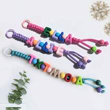 1个个性化姓名串珠钥匙扣编织绳礼品独特趣味包包/行李牌派对小礼物Y2K，旅行箱旅行行李，旅行打包 - 彩色 - 查看 3