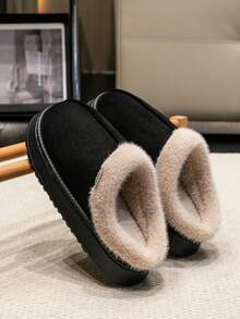 Dép đi trong nhà mùa thu/đông mềm mại - Chống trơn trượt, ấm áp, thoải mái, màu trơn, chất liệu lông mềm mại, mũi kín. - màu đen - Xem 3