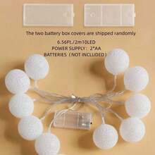 1pc 10/20 Lights 2/3 Meters Cotton Ball String Lights, Fairy Tale Lights For Room Decor, Bedroom, Birthday Party, Wedding, Gift