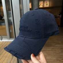 1pc Letter Embroidery Distressed Baseball Cap, Women, Soft Crown, Wide Brim, Sun Protection