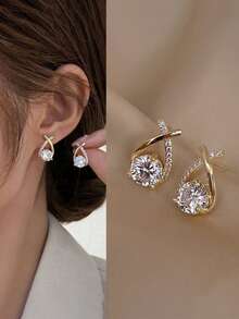 1 Pair Luxury Elegant Twisted Teardrop Cubic Zirconia Stud Earrings, Decorative Wear - Multicolor - View 3